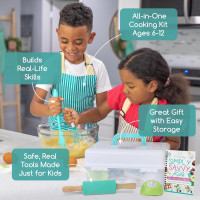 Tovla Jr. Kids Real Cooking and Baking Gift Set with Cookbook and Storage Case- Montessori Complete Cooking Supplies for the Junior Chef - Set for Girls & Boys - Utensils and Kid Safe Knives.