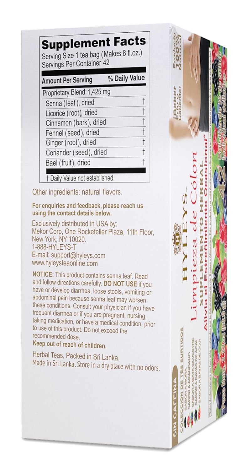 Hyleys Colon Cleanse Tea Assorted Flavors - 42 Tea Bags (1 Pack) Assorted 42 Ct 42 Count (Pack of 1)