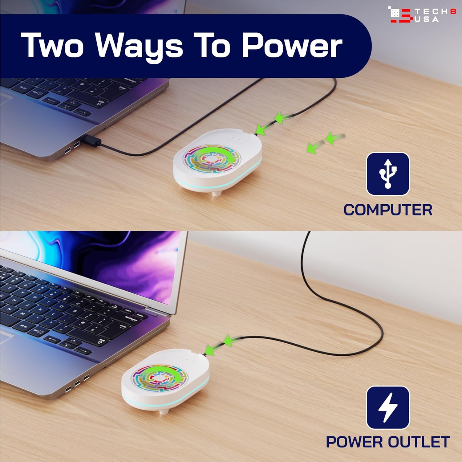 TECH8 USA Mouse Mover Device, Undetectable Mouse Jiggler for Laptops, PC, No Software, Random Movement, Patented, Designed, Engineered, Packaged in USA - 3D Hologram Glass 3D Hologram- Glass