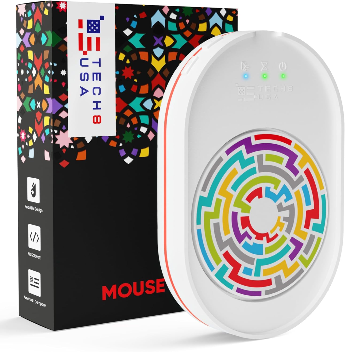 TECH8 USA Mouse Mover Device, Undetectable Mouse Jiggler for Laptops, PC, No Software, Random Movement, Patented, Designed, Engineered, Packaged in USA - 3D Hologram Glass 3D Hologram- Glass
