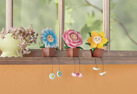 Montgomery Ward 3-Piece Smiling Face Flower Shelf Sitters Set, Blue Daisy, Pink Rose & Yellow Sunflower