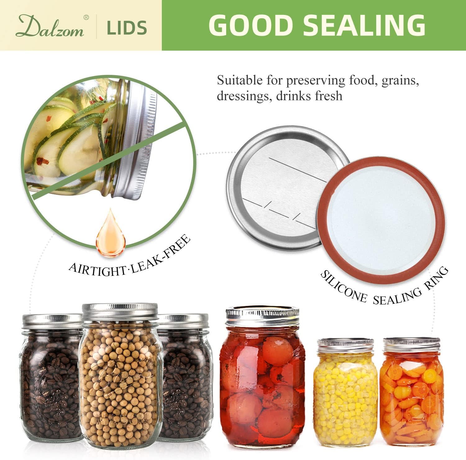 Dalzom® 48Pcs Canning Lids with Rings Regular Mouth, Premium Mason Jar Lids with Bands/Rings for Ball, Kerr Jars - Food Grade Material, 100% Fit & Airtight for Regular Mouth Mason Jars 24Lids + 24Rings for Regular Mouth Jar