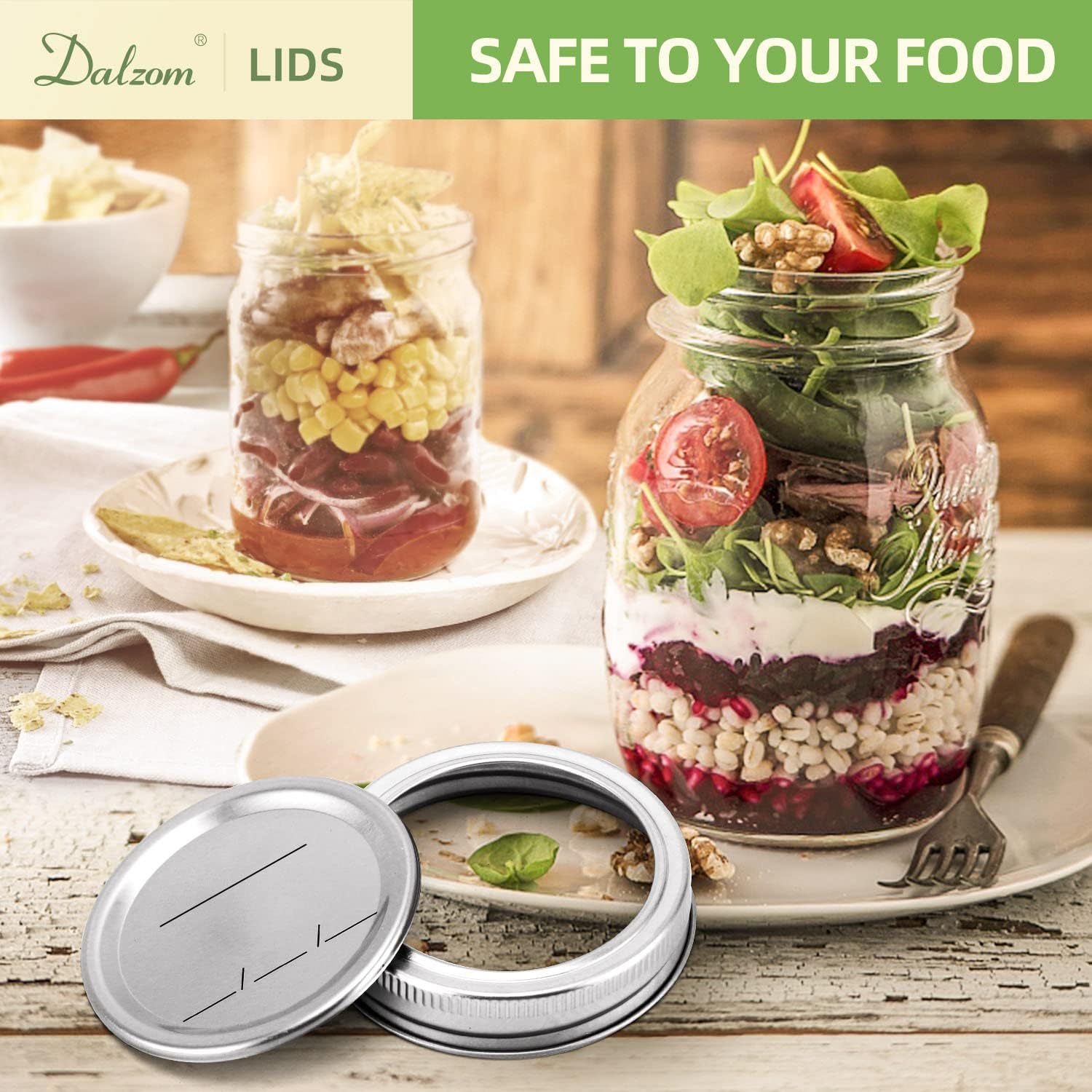 Dalzom® 48Pcs Canning Lids with Rings Regular Mouth, Premium Mason Jar Lids with Bands/Rings for Ball, Kerr Jars - Food Grade Material, 100% Fit & Airtight for Regular Mouth Mason Jars 24Lids + 24Rings for Regular Mouth Jar