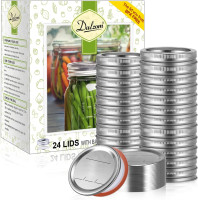 Dalzom® 48Pcs Canning Lids with Rings Regular Mouth, Premium Mason Jar Lids with Bands/Rings for Ball, Kerr Jars - Food Grade Material, 100% Fit & Airtight for Regular Mouth Mason Jars 24Lids + 24Rings for Regular Mouth Jar