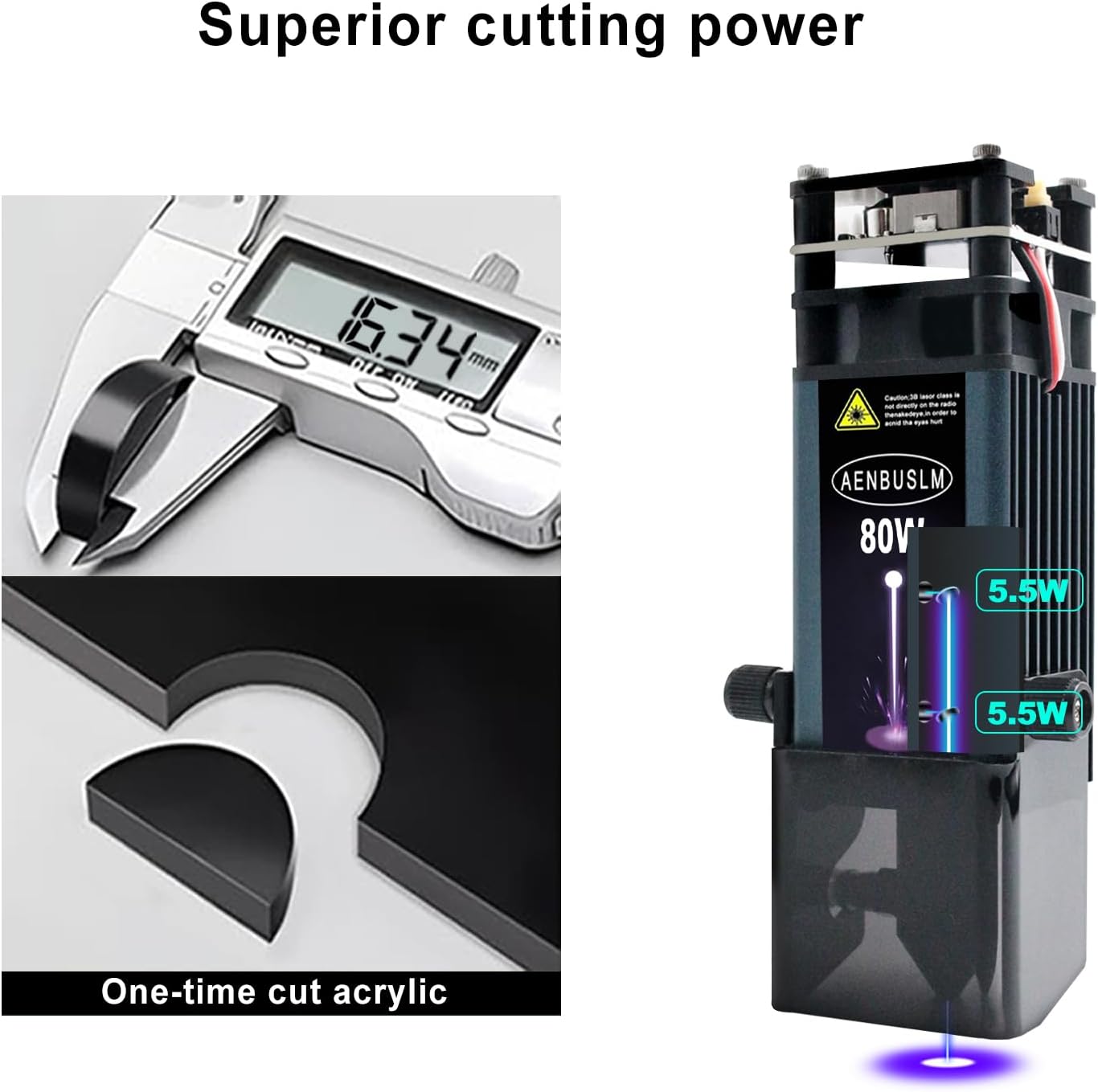 AENBUSLM Laser Module with Air Assit,80W Laser Module for Laser Cutter & Laser Engraver Machine,10W Output Power,Built in FAC,Double Ultra-Fine Compressed Spot CNC Carving DIY Laser Master - Class 4