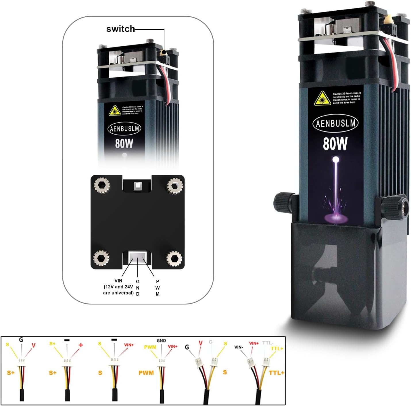 AENBUSLM Laser Module with Air Assit,80W Laser Module for Laser Cutter & Laser Engraver Machine,10W Output Power,Built in FAC,Double Ultra-Fine Compressed Spot CNC Carving DIY Laser Master - Class 4