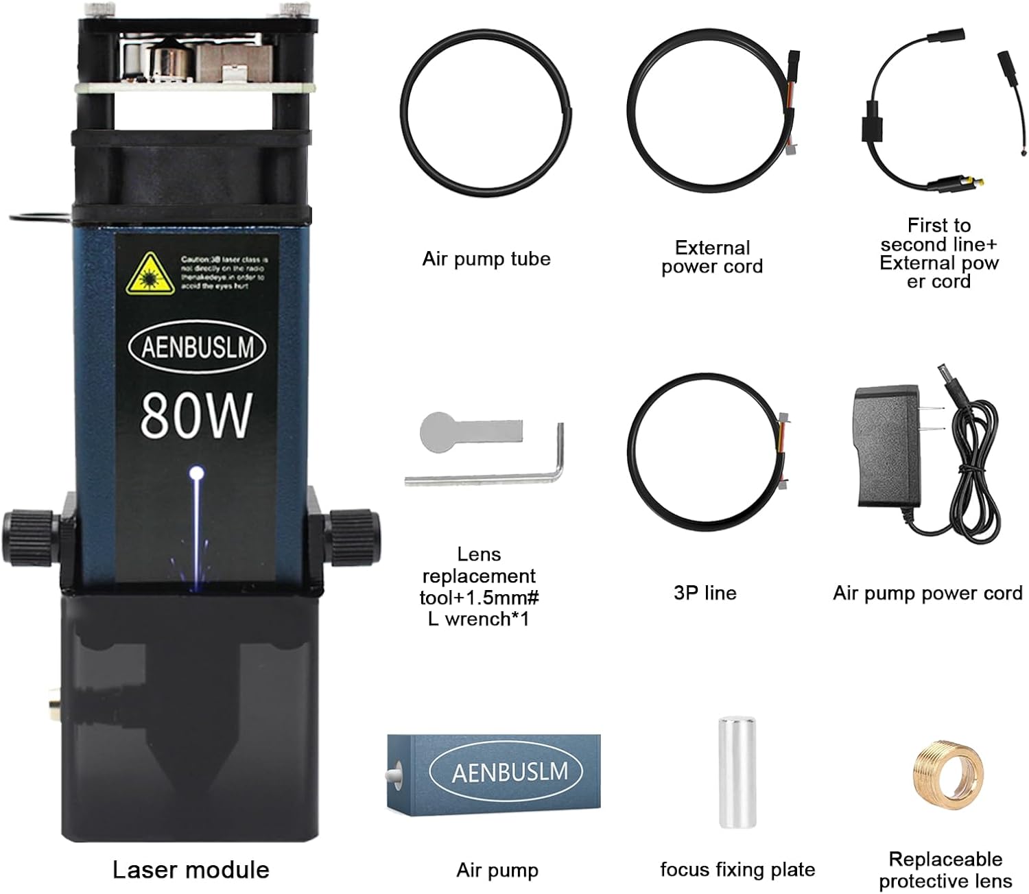 AENBUSLM Laser Module with Air Assit,80W Laser Module for Laser Cutter & Laser Engraver Machine,10W Output Power,Built in FAC,Double Ultra-Fine Compressed Spot CNC Carving DIY Laser Master - Class 4