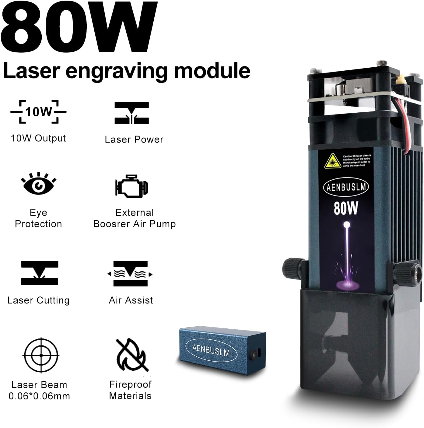 AENBUSLM Laser Module with Air Assit,80W Laser Module for Laser Cutter & Laser Engraver Machine,10W Output Power,Built in FAC,Double Ultra-Fine Compressed Spot CNC Carving DIY Laser Master - Class 4
