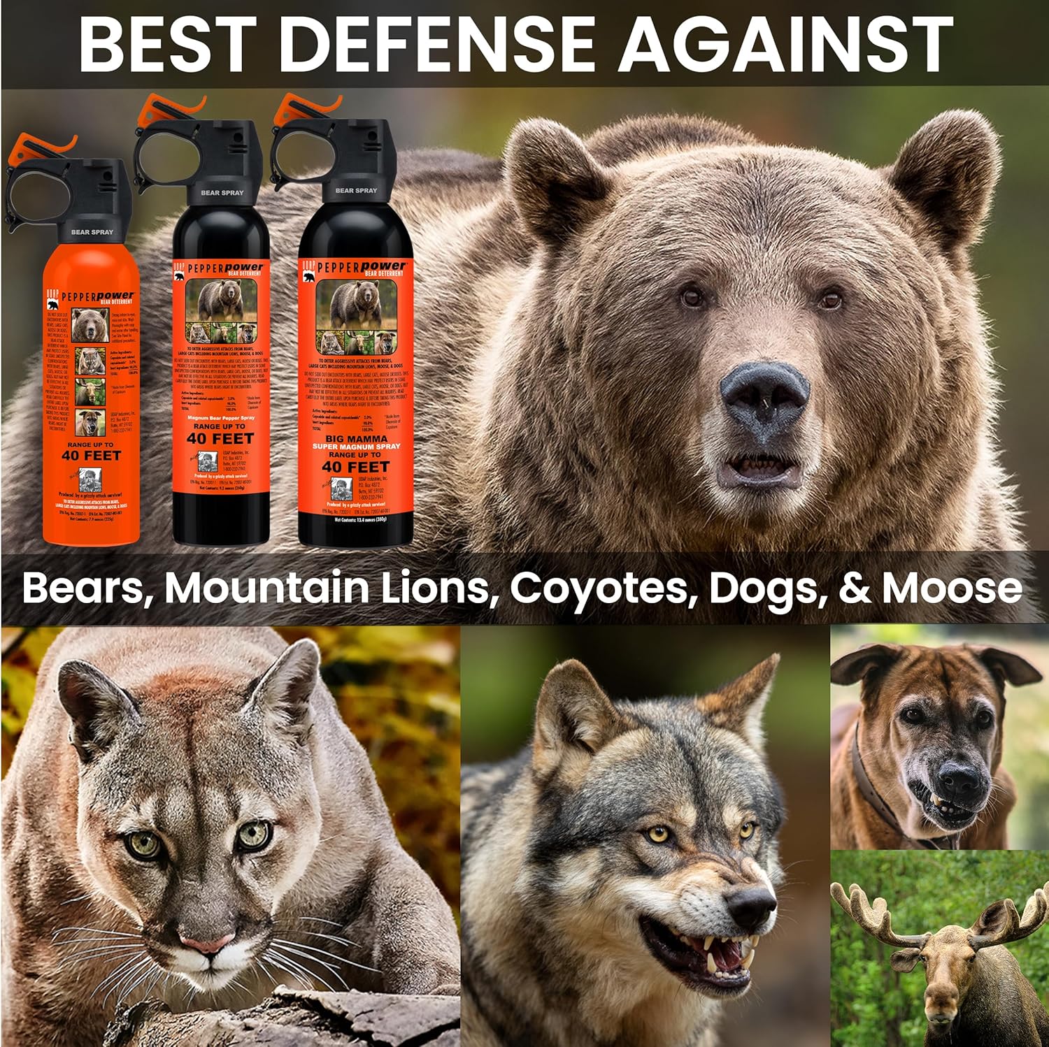 UDAP Pepper Power 12VHP Safety Orange Bear Spray Self Defense Deterrent with Hip Holster and Belt for Camping, Hiking, Fishing, Powerful Blast Pattern, 30 feet Fog Barrier, 7.9 oz