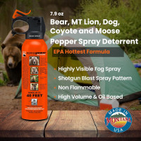 UDAP Pepper Power 12VHP Safety Orange Bear Spray Self Defense Deterrent with Hip Holster and Belt for Camping, Hiking, Fishing, Powerful Blast Pattern, 30 feet Fog Barrier, 7.9 oz