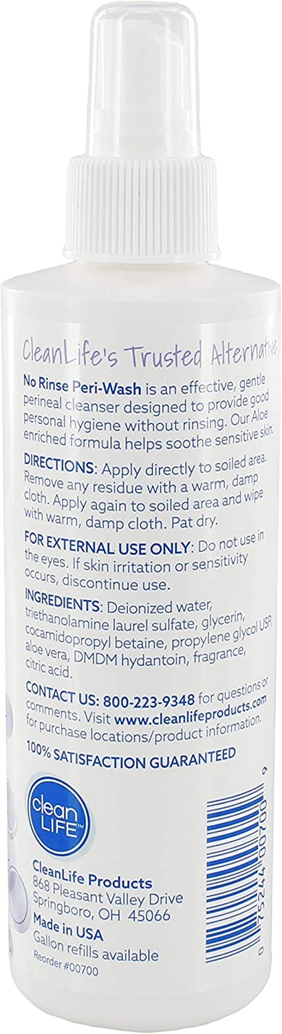 No-Rinse Peri-Wash, 8 fl oz - Soothing, Protecting Perineal Cleanser in a Rinse-Free Formula (Pack of 3) Aloe Vera 8 Fl Oz (Pack of 3)