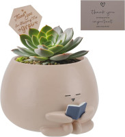 Bookworm Planter Pot Succulent Pot for Book and Plant Lover & Thank You Card, Emotional Support Gift, End of School Gift, Teacher Gift Mother Dad Appreciation S Small