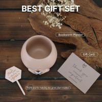 Bookworm Planter Pot Succulent Pot for Book and Plant Lover & Thank You Card, Emotional Support Gift, End of School Gift, Teacher Gift Mother Dad Appreciation S Small