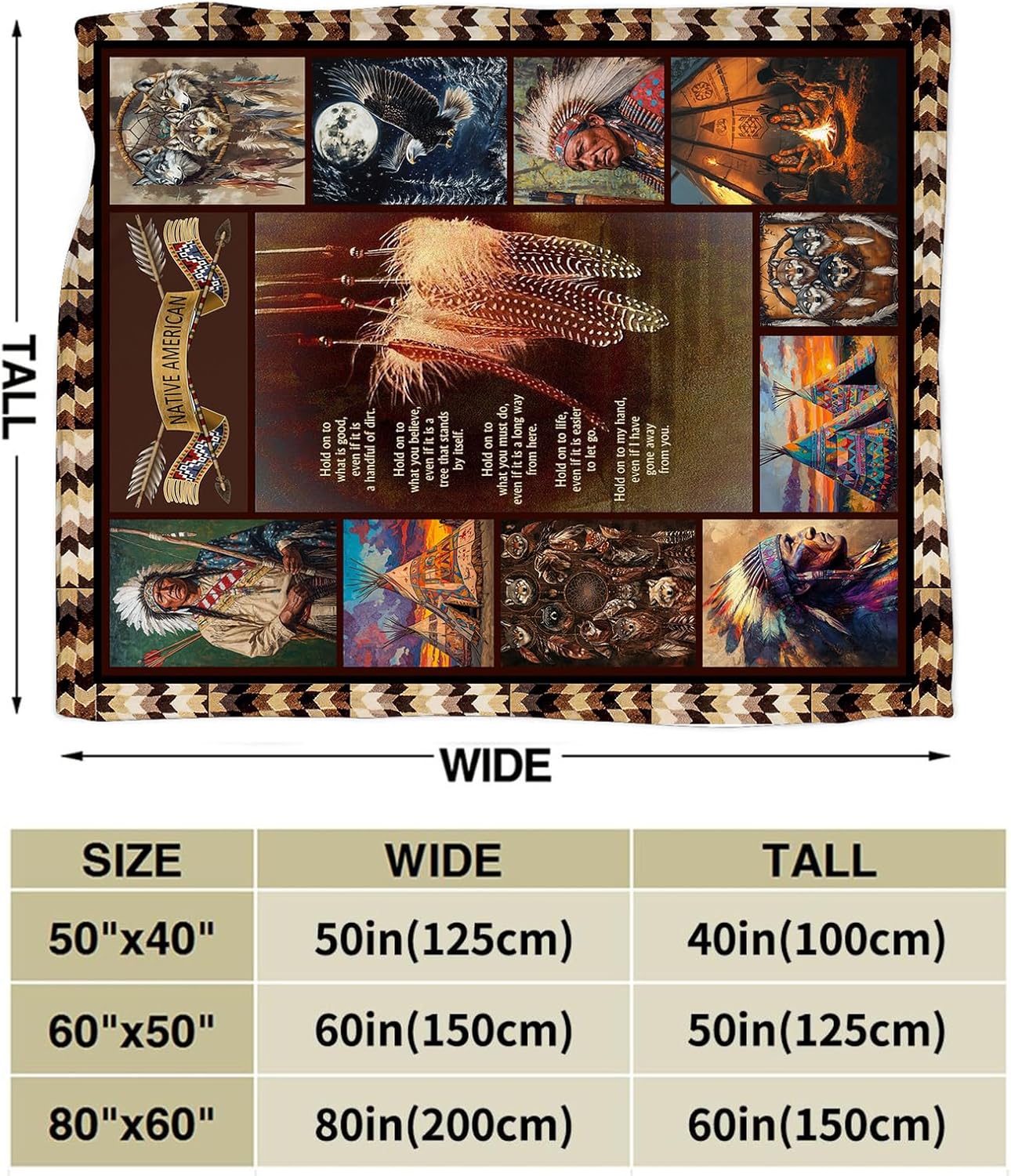Native Indian Throw Blanket Native American Gifts for Boys Girls Women Men Plush Cozy Flannel Fleece Fuzzy Party Blankets 50