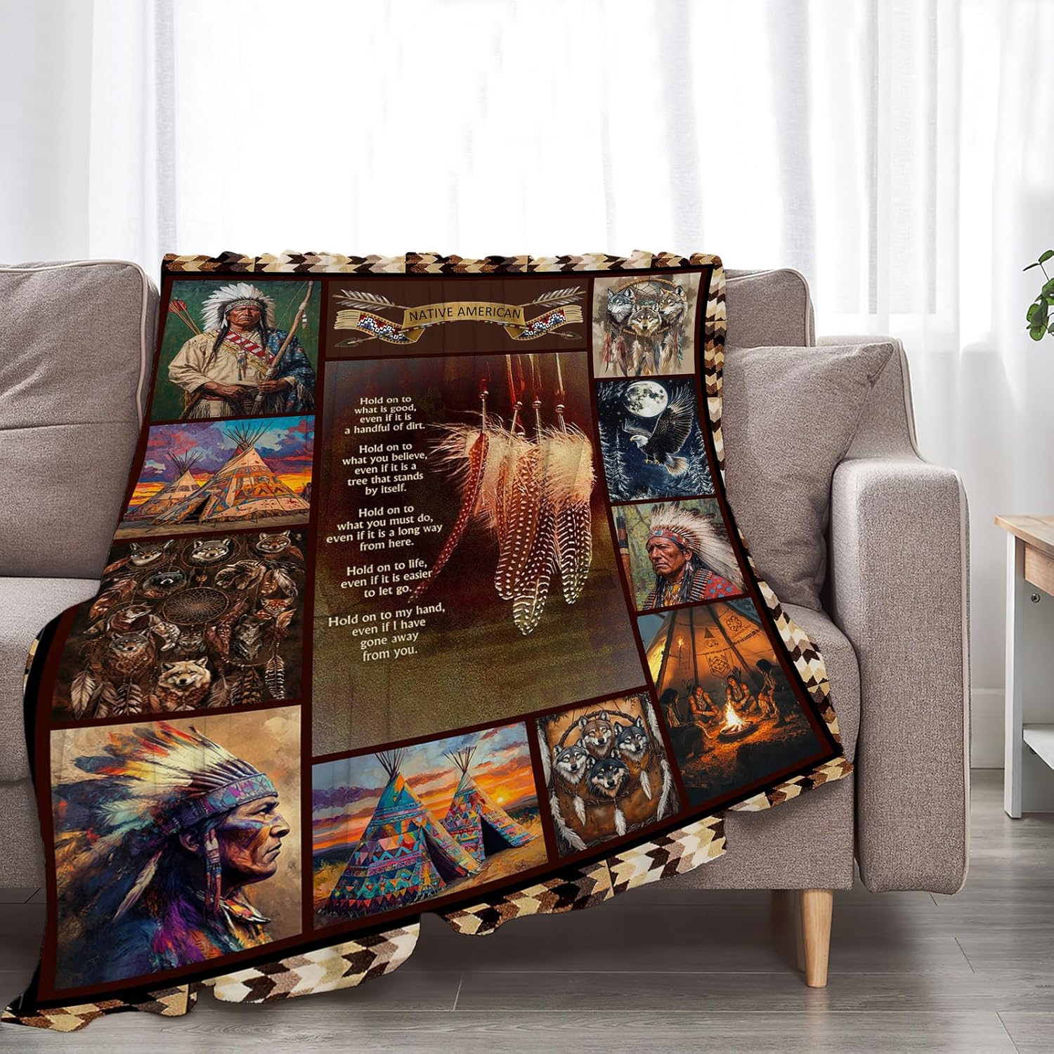 Native Indian Throw Blanket Native American Gifts for Boys Girls Women Men Plush Cozy Flannel Fleece Fuzzy Party Blankets 50