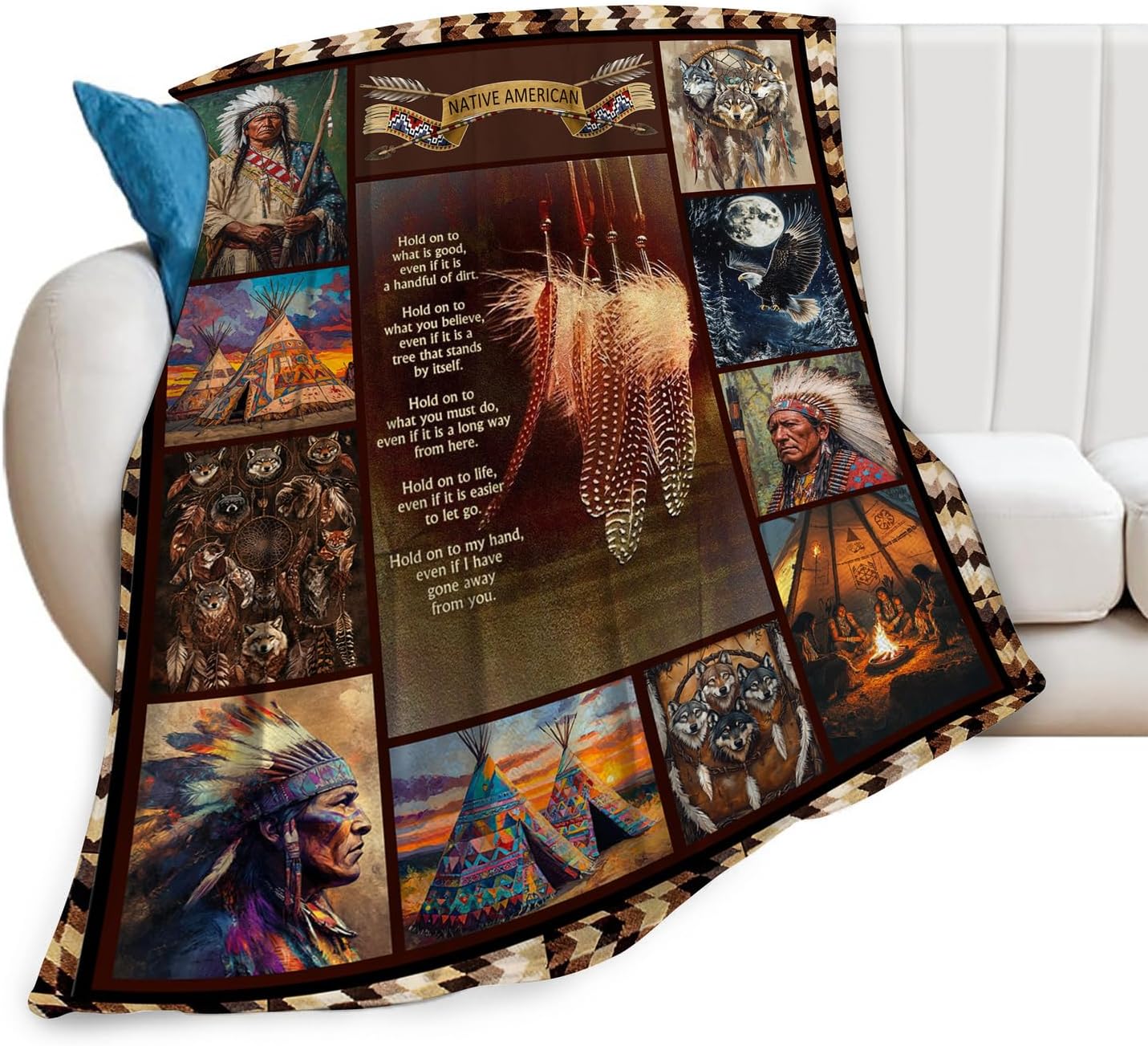 Native Indian Throw Blanket Native American Gifts for Boys Girls Women Men Plush Cozy Flannel Fleece Fuzzy Party Blankets 50