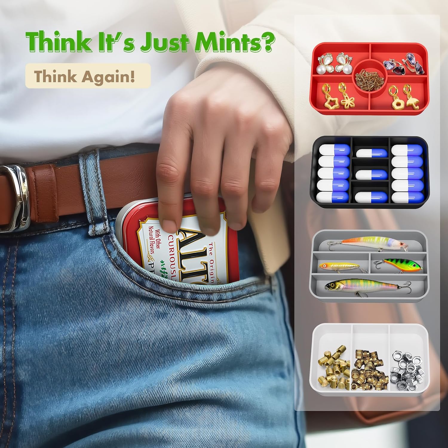 4-Pack Tin Organizer Inserts Compatible with Altoids 1.76oz Mint Tins – Ideal Dividers for Personal Essentials, Travel Storage of Pills, Jewelry, Art Supplies, or Fishing Gear (Assorted Colors)