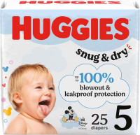 Huggies Size 5 Diapers, Snug & Dry Baby Diapers, Size 5 (27+ lbs), 25 Count, Packaging May Vary Size 5 25