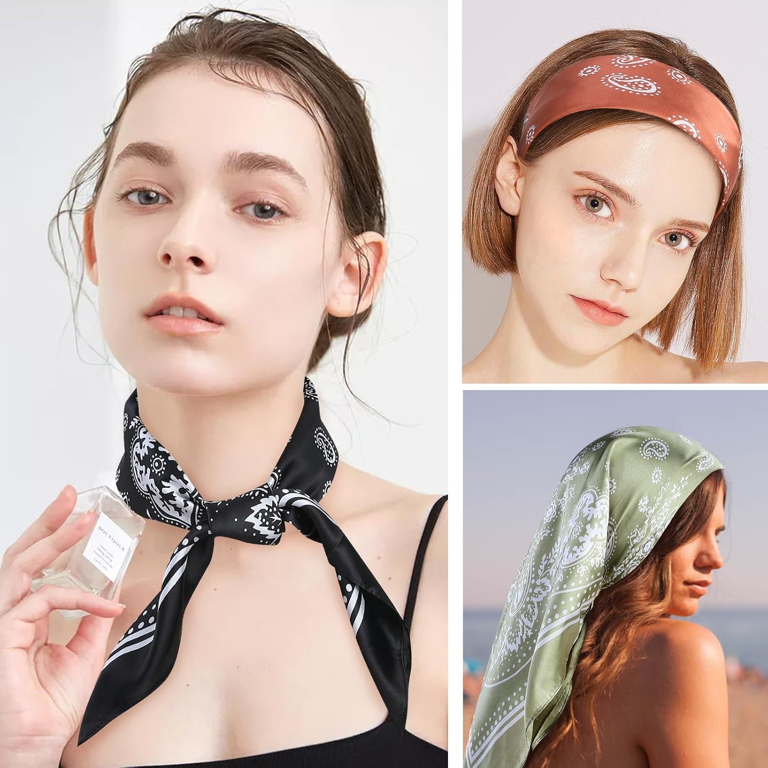 4 Pcs 27.5'' x 27.5'' Satin Silk Head Scarf Hair Scarves Large Bandanas Neck Scarf for Women Girls Pattern 1