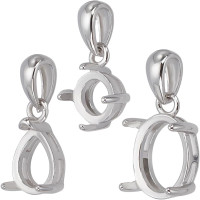 PH PandaHall 925 Sterling Silver Pendant Blanks Bezel Settings 3 Styles Round Oval Teardrop Cabochon Settings Open-Back Bezel Pendant Setting Gemstone Claw Trays for Jewellery Making 4~10mm