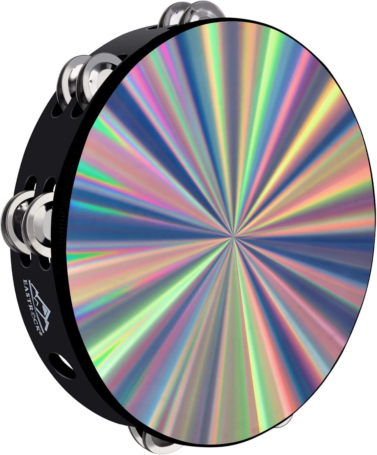 EASTROCK Radiant Tambourine Hand Held Drum 10 Inch Double Row Jingles Reflective Tambourine Musical Instrument for Kids Adults Church KTV Party 10 inch Radiant