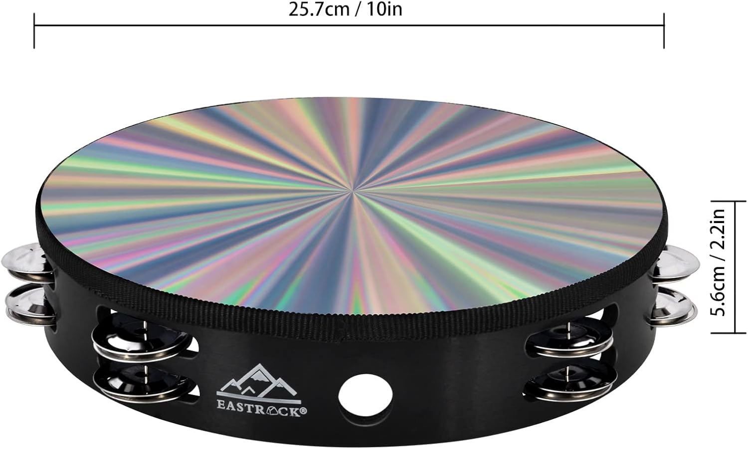 EASTROCK Radiant Tambourine Hand Held Drum 10 Inch Double Row Jingles Reflective Tambourine Musical Instrument for Kids Adults Church KTV Party 10 inch Radiant