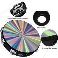 EASTROCK Radiant Tambourine Hand Held Drum 10 Inch Double Row Jingles Reflective Tambourine Musical Instrument for Kids Adults Church KTV Party 10 inch Radiant
