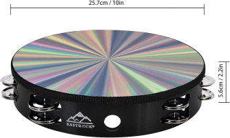 EASTROCK Radiant Tambourine Hand Held Drum 10 Inch Double Row Jingles Reflective Tambourine Musical Instrument for Kids Adults Church KTV Party 10 inch Radiant