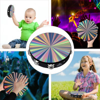 EASTROCK Radiant Tambourine Hand Held Drum 10 Inch Double Row Jingles Reflective Tambourine Musical Instrument for Kids Adults Church KTV Party 10 inch Radiant