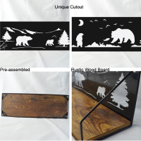 Giftgarden Floating Shelves for Wall with Unique Adorable Bears Cutouts, Rustic Wooden Iron Wall Shelf Bear Decor for Bathroom Cabin Lodge Bedroom Kitchen Living Room Nursery, Black, Set of 2 Bear Shelves