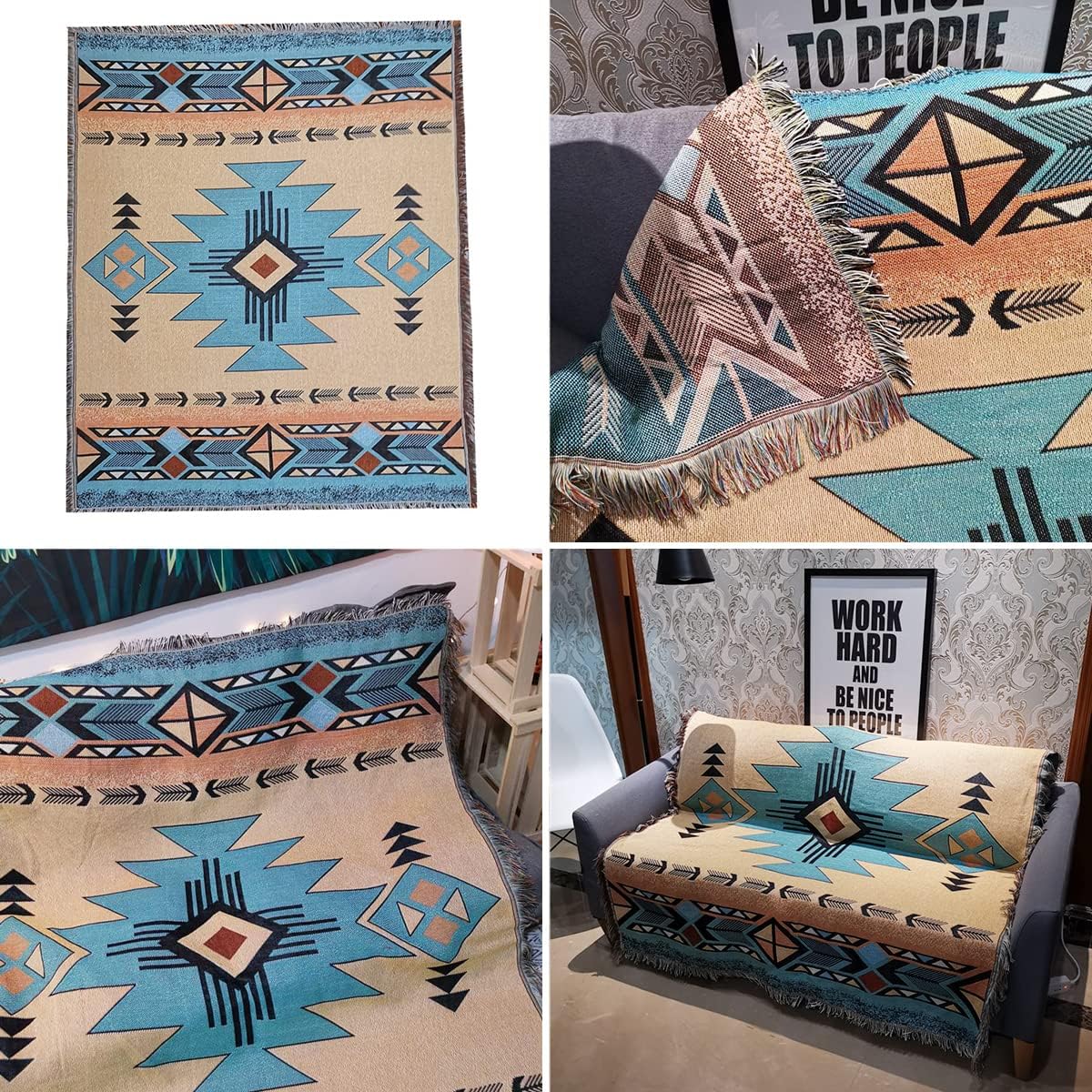 Hopstar Aztec Throw Blanket Navajo Indian Blankets and Throws Boho Western Decor Couch Cover Blanket for Bed Sofa Living Room Beach Travel 51