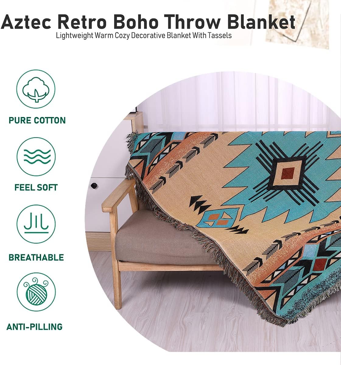 Hopstar Aztec Throw Blanket Navajo Indian Blankets and Throws Boho Western Decor Couch Cover Blanket for Bed Sofa Living Room Beach Travel 51