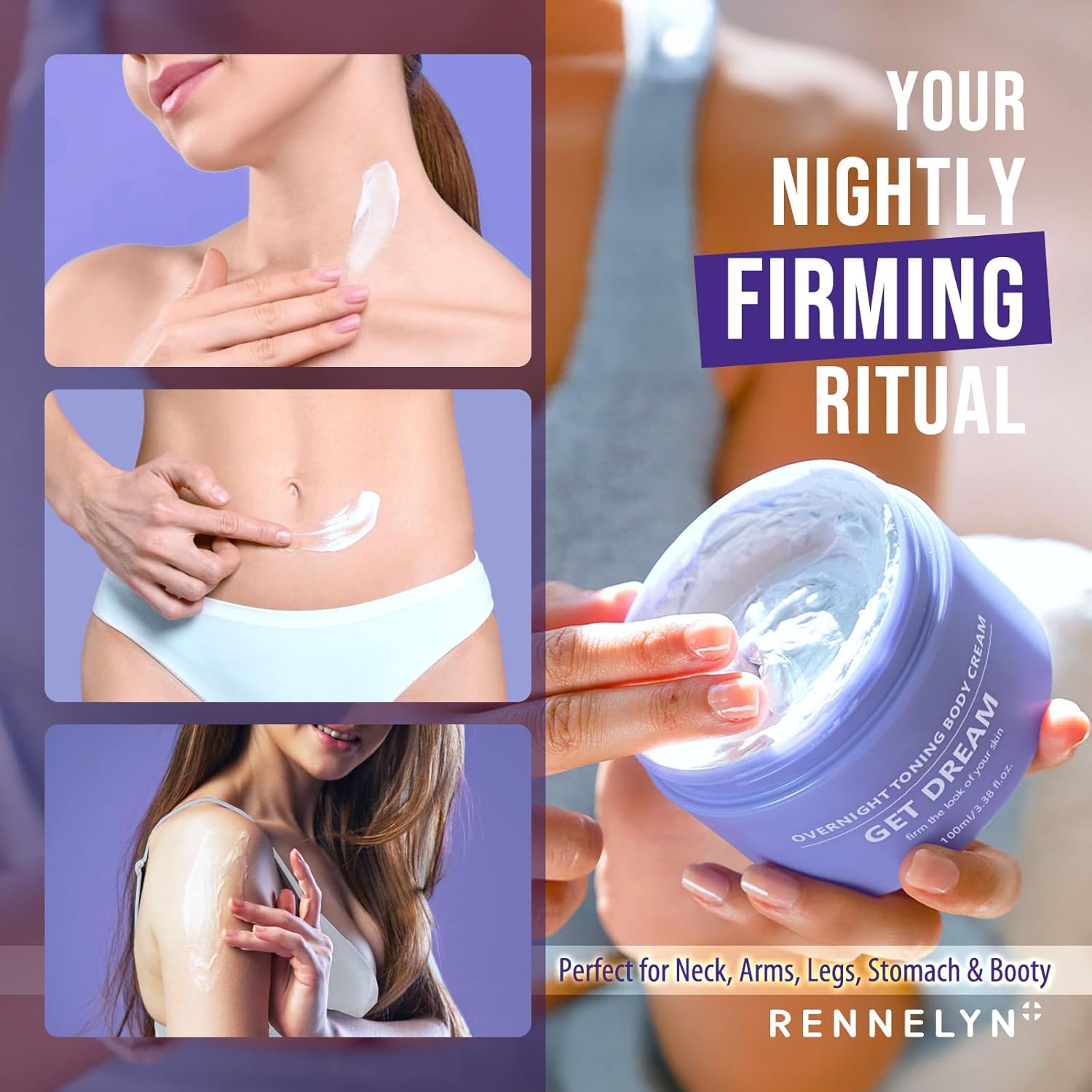 Get Dream Overnight Toning Whip: Body Firming Cream Cellulite Remover for Legs and Body – Skin Tightening Cream for Body with Caffeine & Vitamin C
