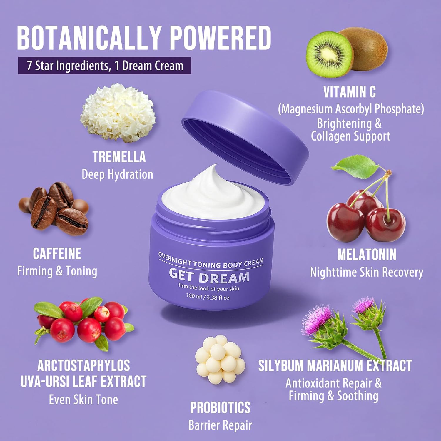 Get Dream Overnight Toning Whip: Body Firming Cream Cellulite Remover for Legs and Body – Skin Tightening Cream for Body with Caffeine & Vitamin C