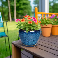 Ceramic Modern Glaze Succulent Planter Pot with Drainage Hole and Saucer 6 Inch Round Flower Plant Pot for Indoor Outdoor Herb Snake Plants 6 Inch Blue