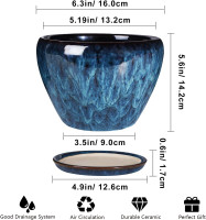Ceramic Modern Glaze Succulent Planter Pot with Drainage Hole and Saucer 6 Inch Round Flower Plant Pot for Indoor Outdoor Herb Snake Plants 6 Inch Blue