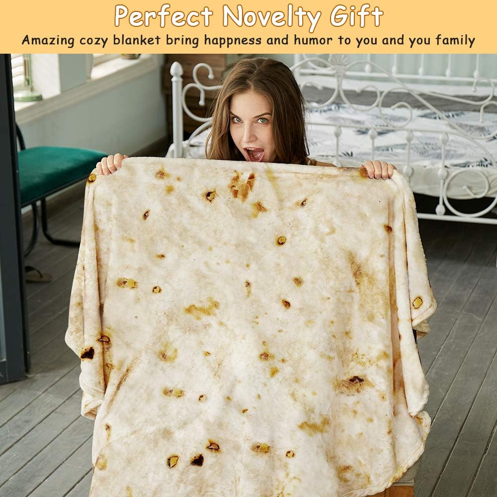 SeaRoomy Burritos Tortilla Blanket, Realistic Food Wrap Blanket Double Sided, Novelty Funny Tortilla Round Soft Blankets (Beige, 47 inches) Beige 47 inches