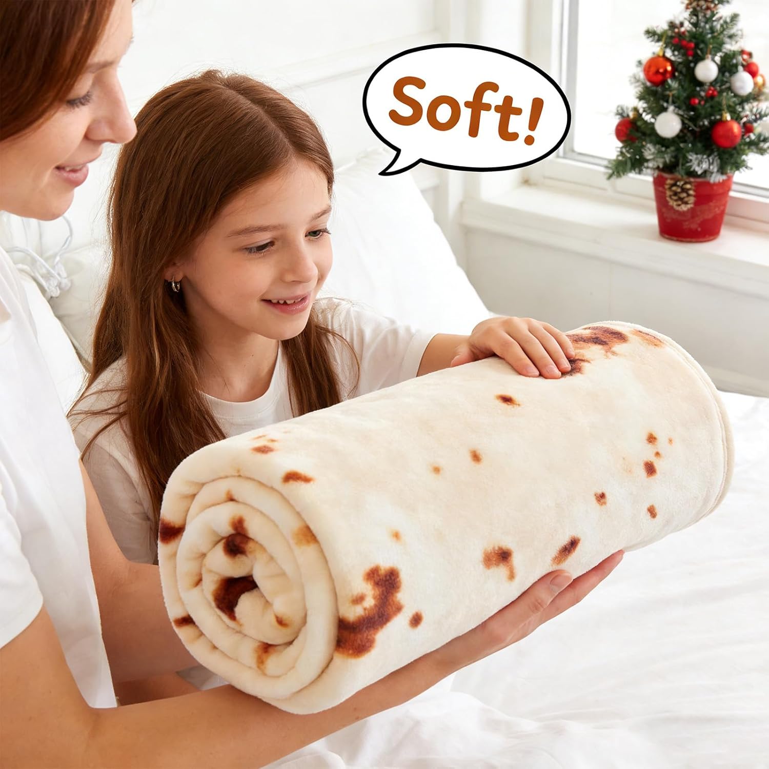 SeaRoomy Burritos Tortilla Blanket, Realistic Food Wrap Blanket Double Sided, Novelty Funny Tortilla Round Soft Blankets (Beige, 47 inches) Beige 47 inches
