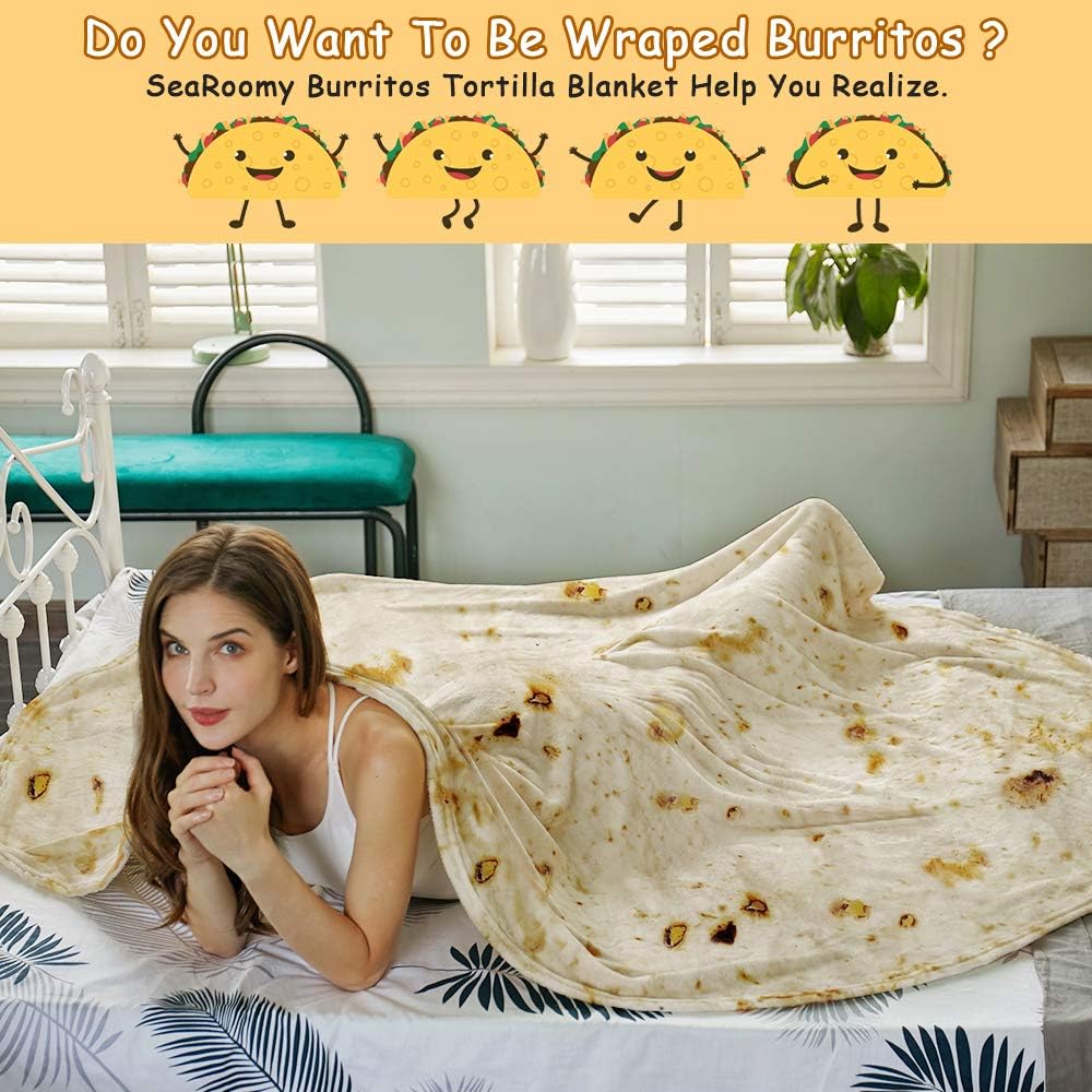 SeaRoomy Burritos Tortilla Blanket, Realistic Food Wrap Blanket Double Sided, Novelty Funny Tortilla Round Soft Blankets (Beige, 47 inches) Beige 47 inches