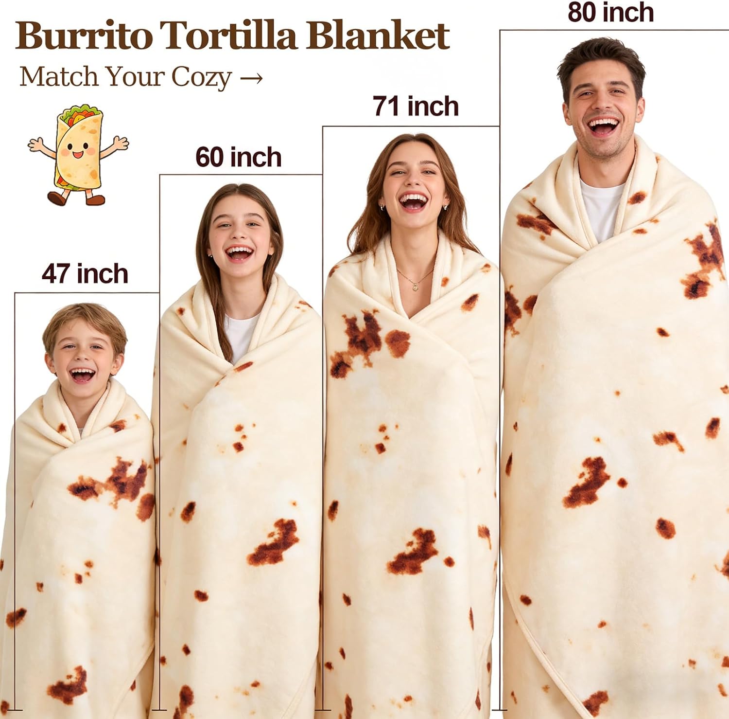 SeaRoomy Burritos Tortilla Blanket, Realistic Food Wrap Blanket Double Sided, Novelty Funny Tortilla Round Soft Blankets (Beige, 47 inches) Beige 47 inches