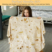 SeaRoomy Burritos Tortilla Blanket, Realistic Food Wrap Blanket Double Sided, Novelty Funny Tortilla Round Soft Blankets (Beige, 47 inches) Beige 47 inches