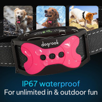 DogRook Rechargeable Dog Bark Collar - No Shock Dog Training Smart Collar - Beep & Vibration Stop Barking Dog Devices - No Bark Collar - Martingale Collars for Large Dog, Medium & Small - 12-110 lbs Pink