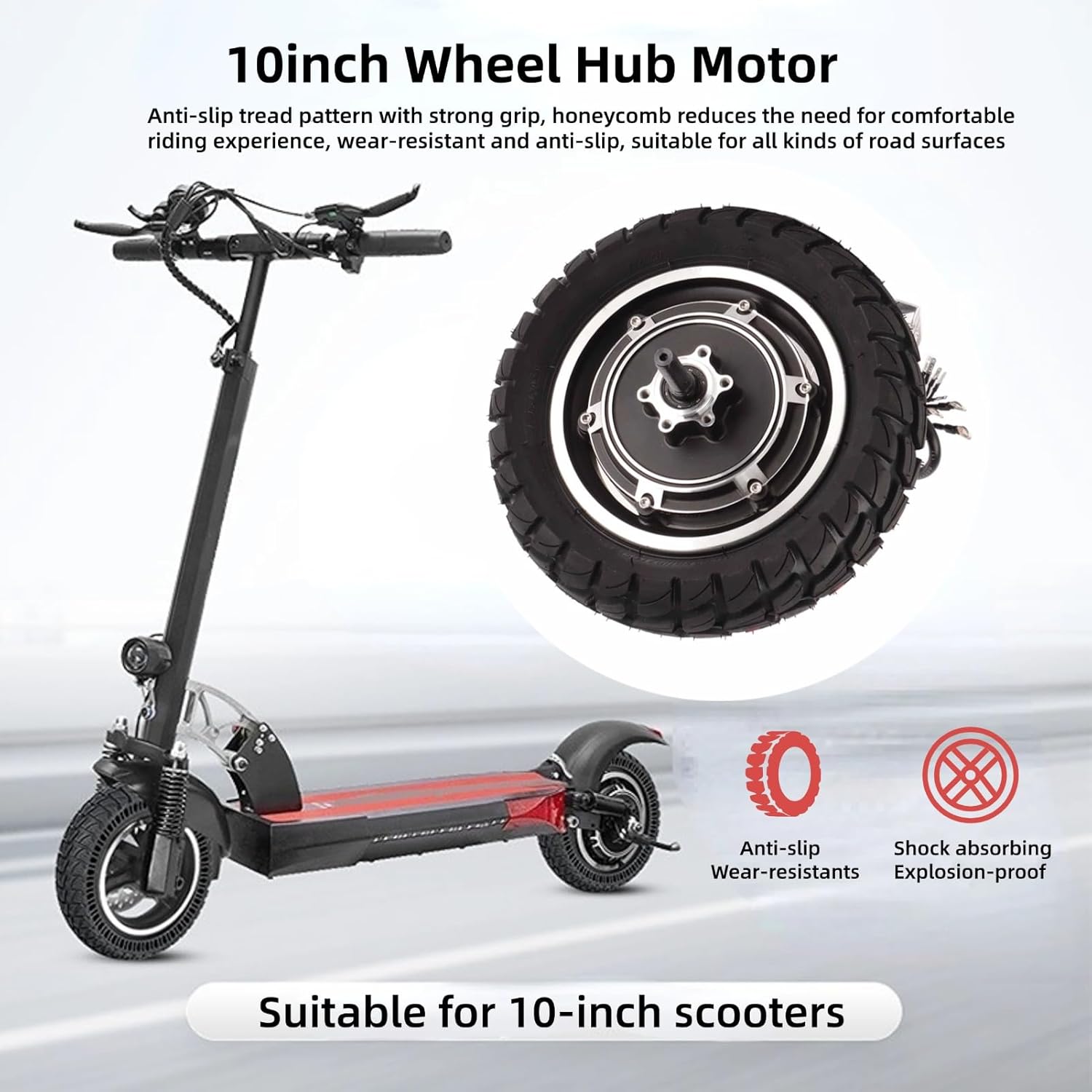 10inch 36V 60V 350W 1500W Electric Scooter Hub Motor Wheel Kit, Aluminum Alloy Brushless Gearless Motor for Electric Motorcycle Off Road Scooter