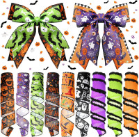 9 Rolls 45 Yards Halloween Ribbon Wired Edge Ribbons for Wreaths Bow Bat Spider Web Pumpkin Ghost Print Craft Ribbon Burlap Grosgrain Ribbon for Spooky Party Decorations DIY Supplies Gift multicolor