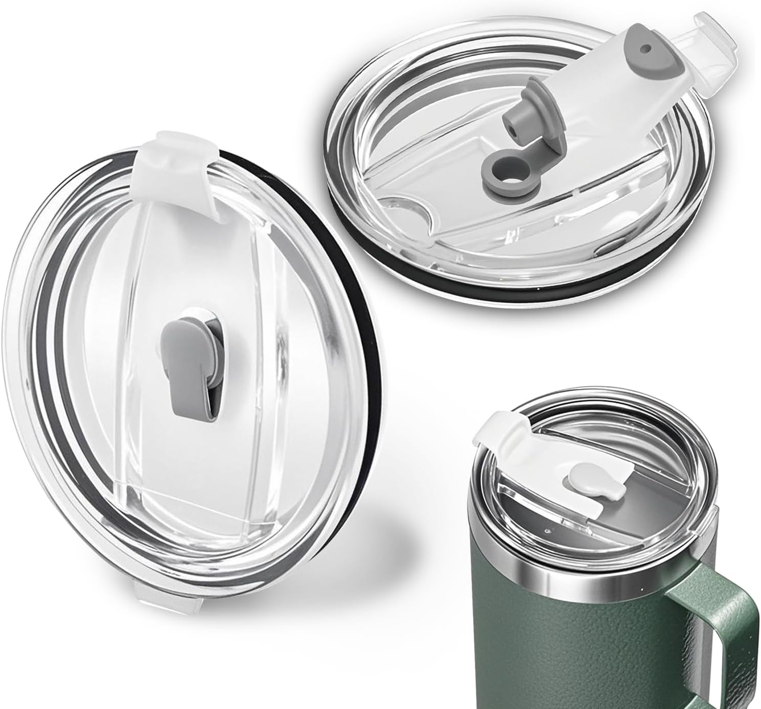 2 Pcs Replacement Lid Compatible with Stanley Camp Mug 24 oz, Spill Proof Mug Cup Lids with Sealing Silicone Ring, BPA-Free, Dishwasher Safe for Drinking Cup Cover, Clear