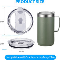 2 Pcs Replacement Lid Compatible with Stanley Camp Mug 24 oz, Spill Proof Mug Cup Lids with Sealing Silicone Ring, BPA-Free, Dishwasher Safe for Drinking Cup Cover, Clear