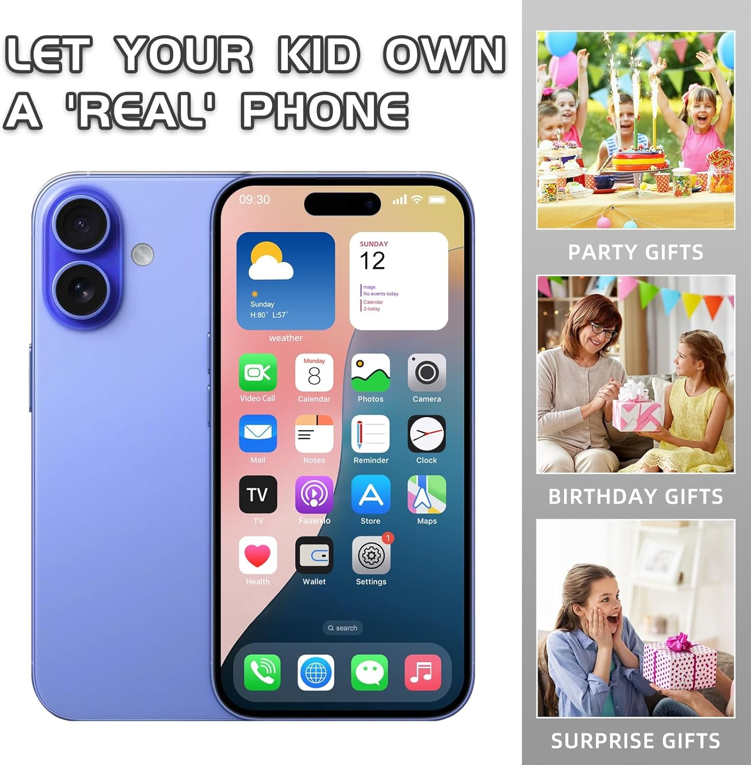 Dummy Fake Phone Model, Looks Like The RealPhone Compatible withPhone 16 Pro Max, for Cellphone Store Display or Send a ToyPhone for Kids (16,Ultramarine,The Screen is Printed with Patterns)