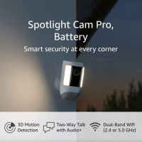 Ring Spotlight Cam Pro, Battery | 3D Motion Detection, Two-Way Talk with Audio+, and Dual-Band Wifi (2022 release) - White White 1 Pack Battery