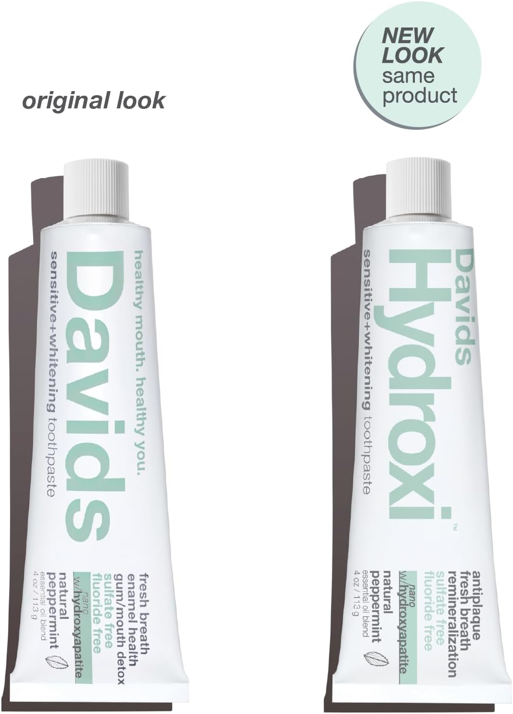 Davids Hydroxi™ Fluoride Free Nano Hydroxyapatite Toothpaste for Remineralizing Enamel & Sensitive Relief, Whitening, Antiplaque, SLS Free, Natural Peppermint, 4oz, Made in USA (3 Pack) Sensitive Mint 4 Ounce (Pack of 3)