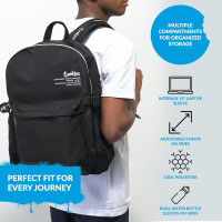 COOKIES Off The Grid Smell Proof Backpack – Odor Proof Travel Backpack with Laptop Sleeve, Multiple Pockets, 24.5L Capacity – Durable School, Gym, Work, Office & Everyday Streetwear Bag - Black